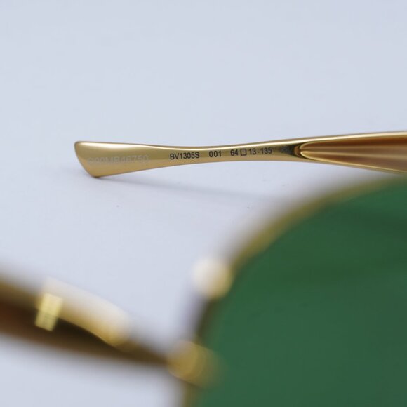 Bottega Veneta BV1305S 001 Sunglasses Gold Aviator Frame, Green Lenses - Picture 8 of 13
